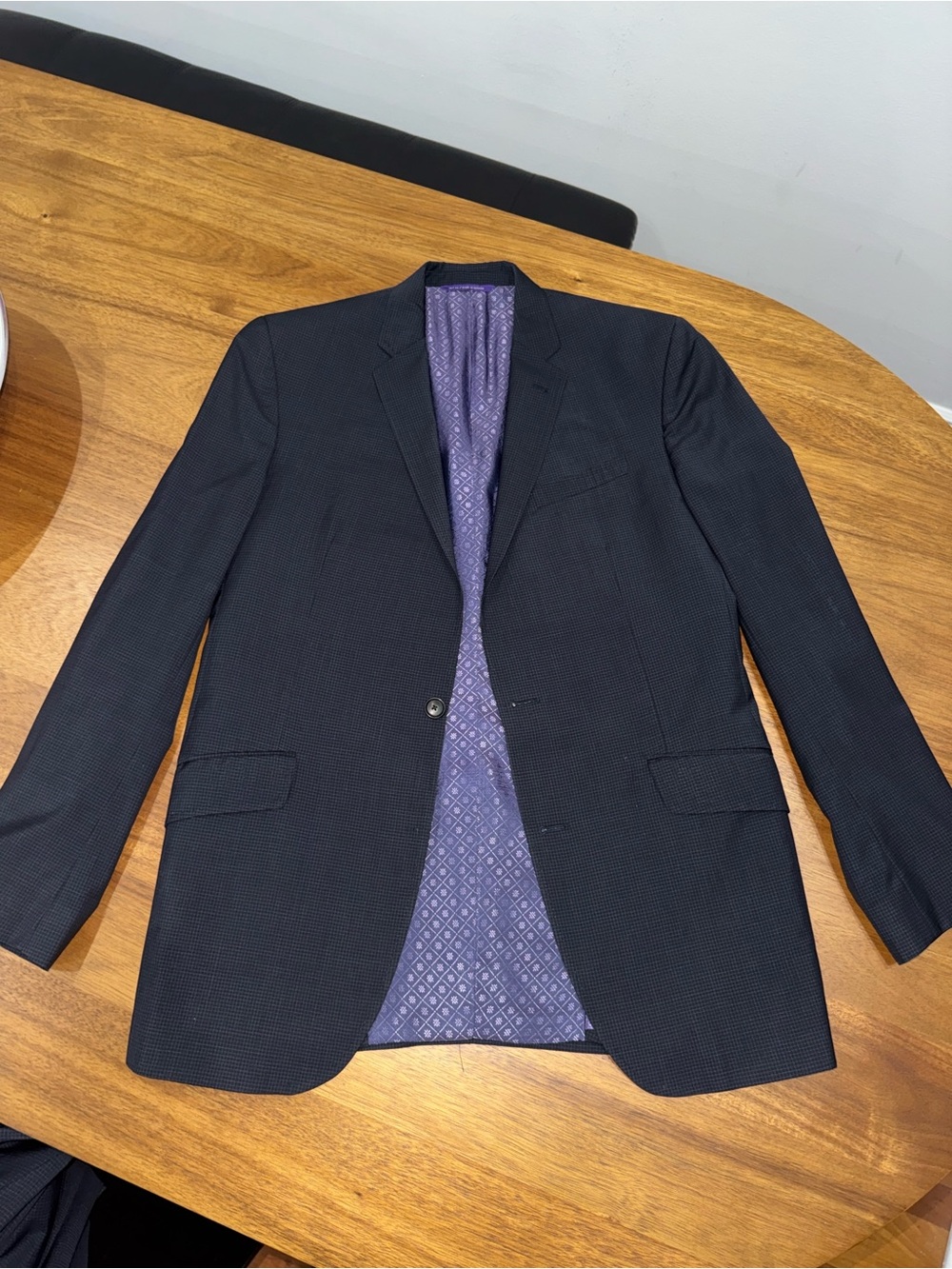 Ted Baker Navy Blazer with Purple Geometric Lining